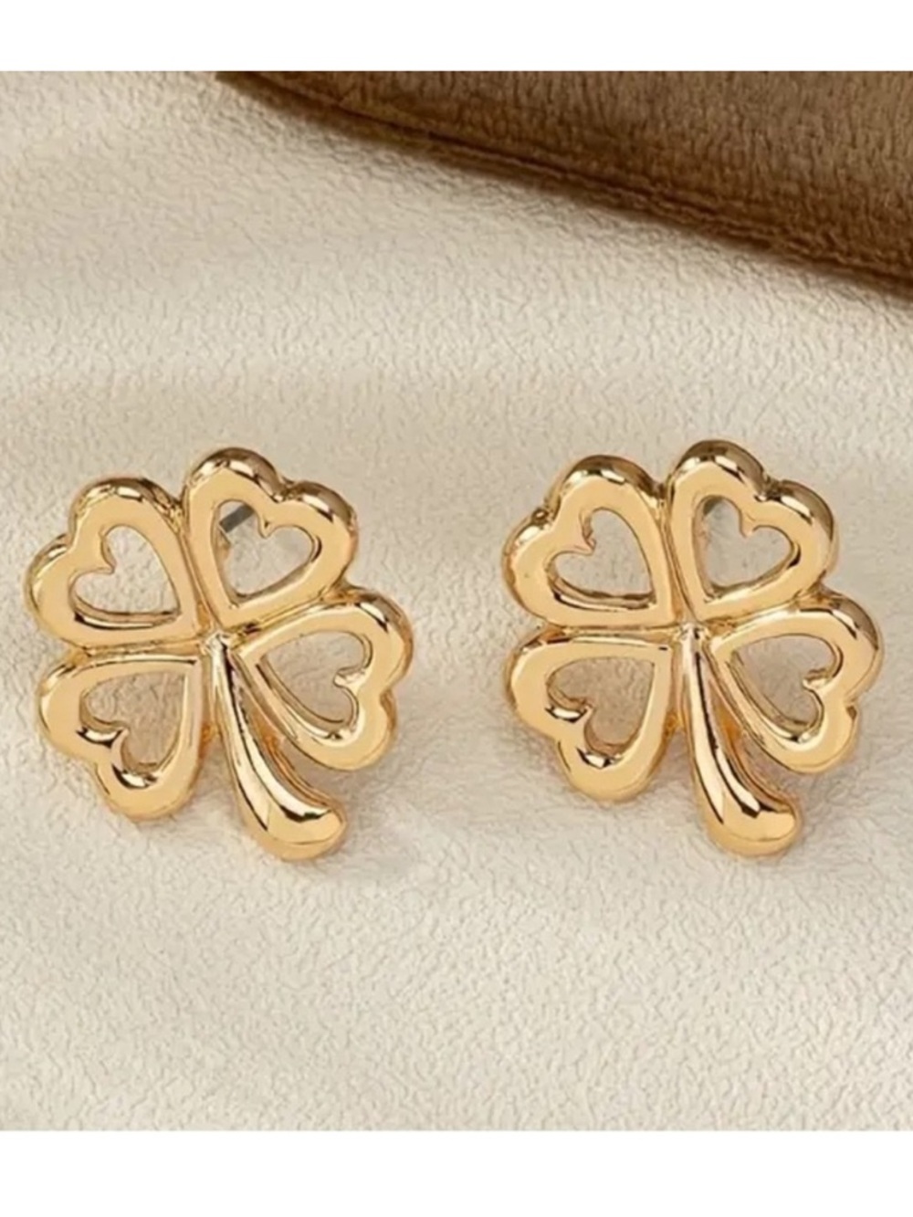 Four Leaf Clover Gold Toned Stud Earrings